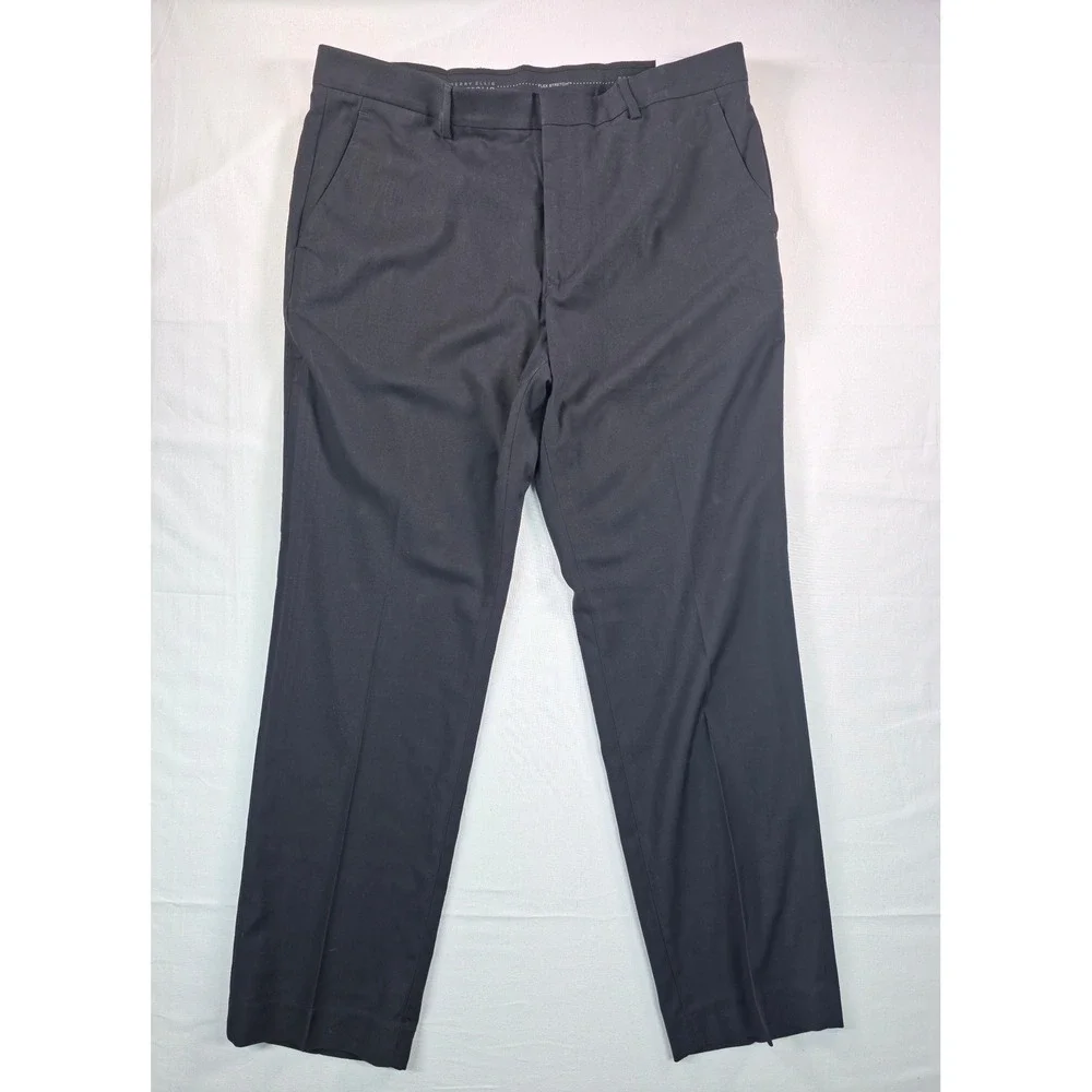 Perry Ellis Portfolio Essentials Dress Pants 36x29 Black Slim Fit Stretch